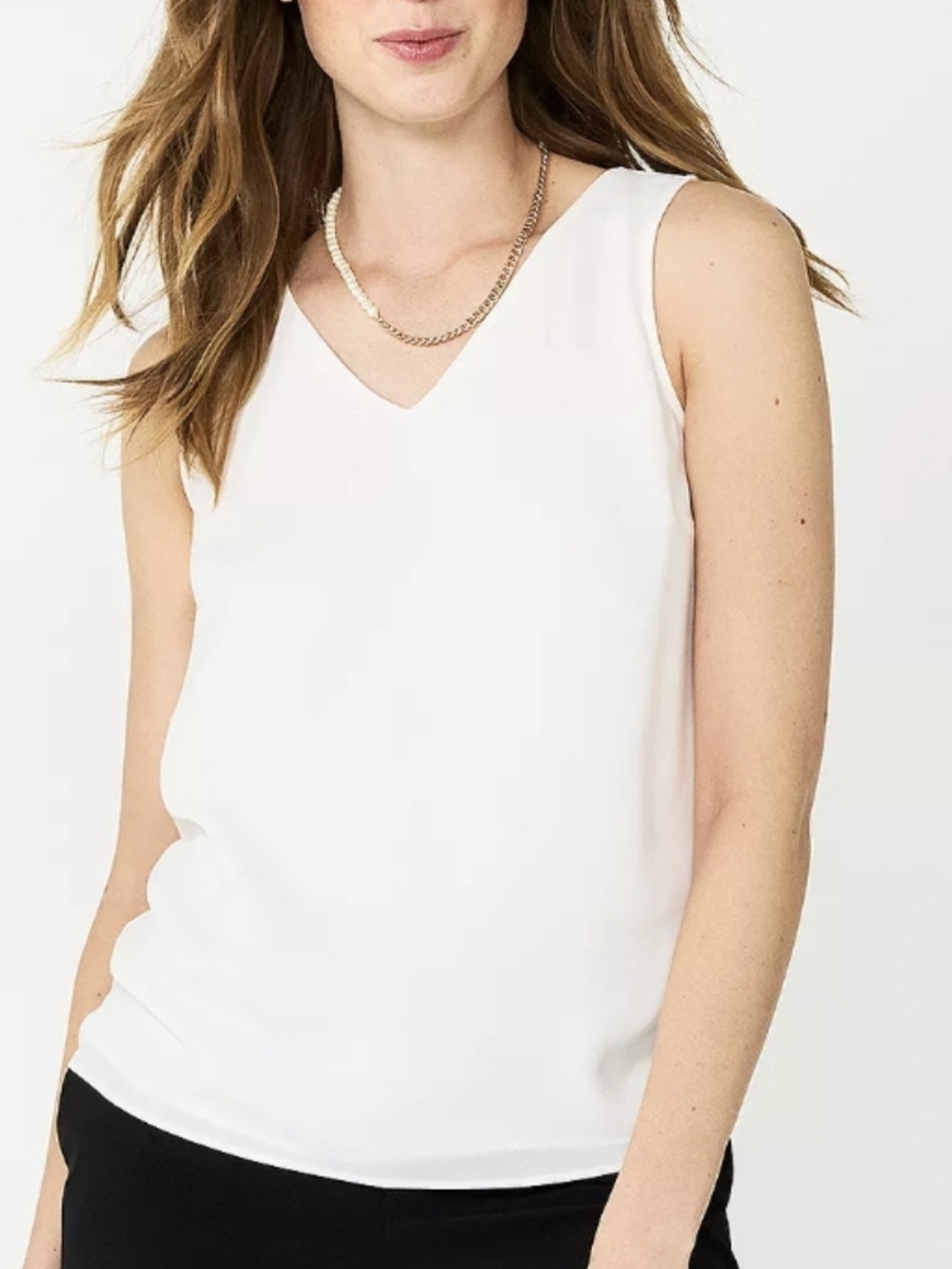Nine West White V-Neck Sleeveless Tank Top